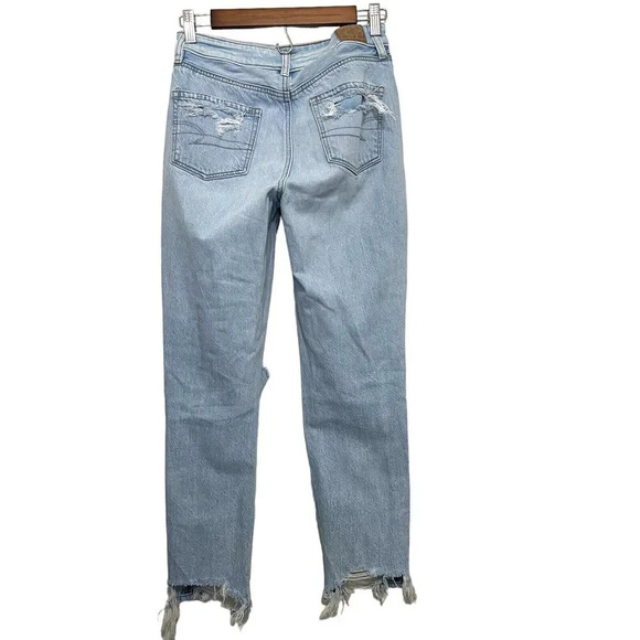 American Eagle Mom Jean Distressed Jeans Size 0 Comfort Stretch Waistband - Picture 2 of 9